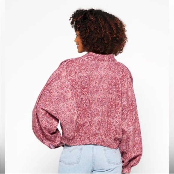 Free People Rosalina Tie‎ Front Jacket Barbie Core Cropped Paisley Mocha Convo M - Picture 13 of 16